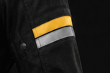 RAVN jacket upper arm yellow stripe over reflective silver stripe